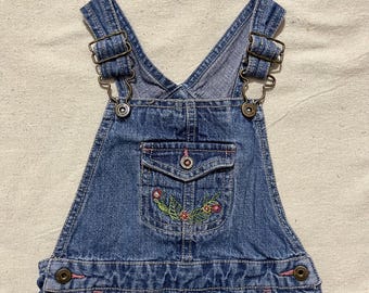 Vintage Y2K echte Kinder gestickte Blumen Denim Overall - Größe 24 Monate