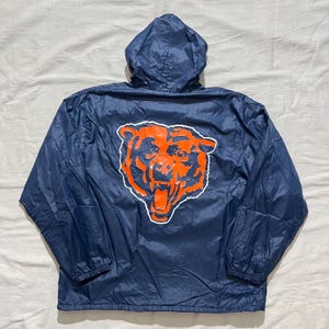 Vintage 80s 90s NFL Locker Line Chicago Bears Football Windbreaker Jacket Blue Large