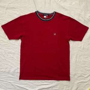 Vintage 00s Y2K Tommy Hilfiger Crest Polo Embroidered Polo T-Shirt Maroon Red XL