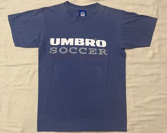 Vintage 90s Umbro Soccer Graphic T-Shirt Blue Medium
