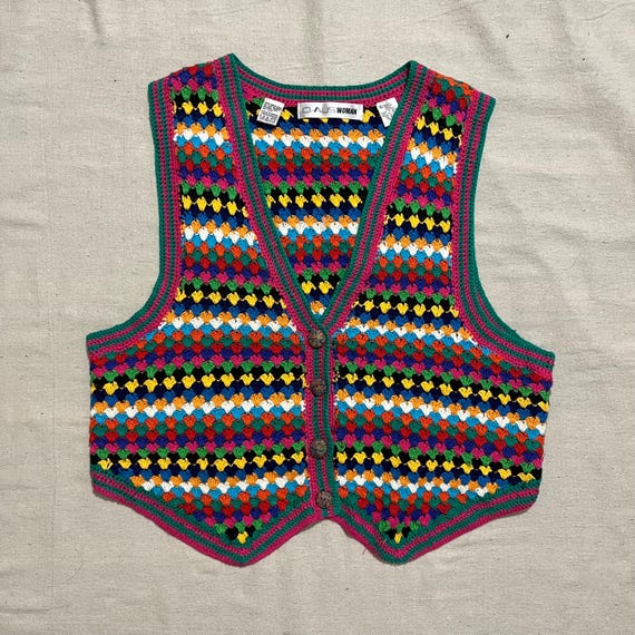 80s〜made in Italy colorful knit vest Vintage 80s/90s Chaus Women Crochet Multicolo Knit Vest