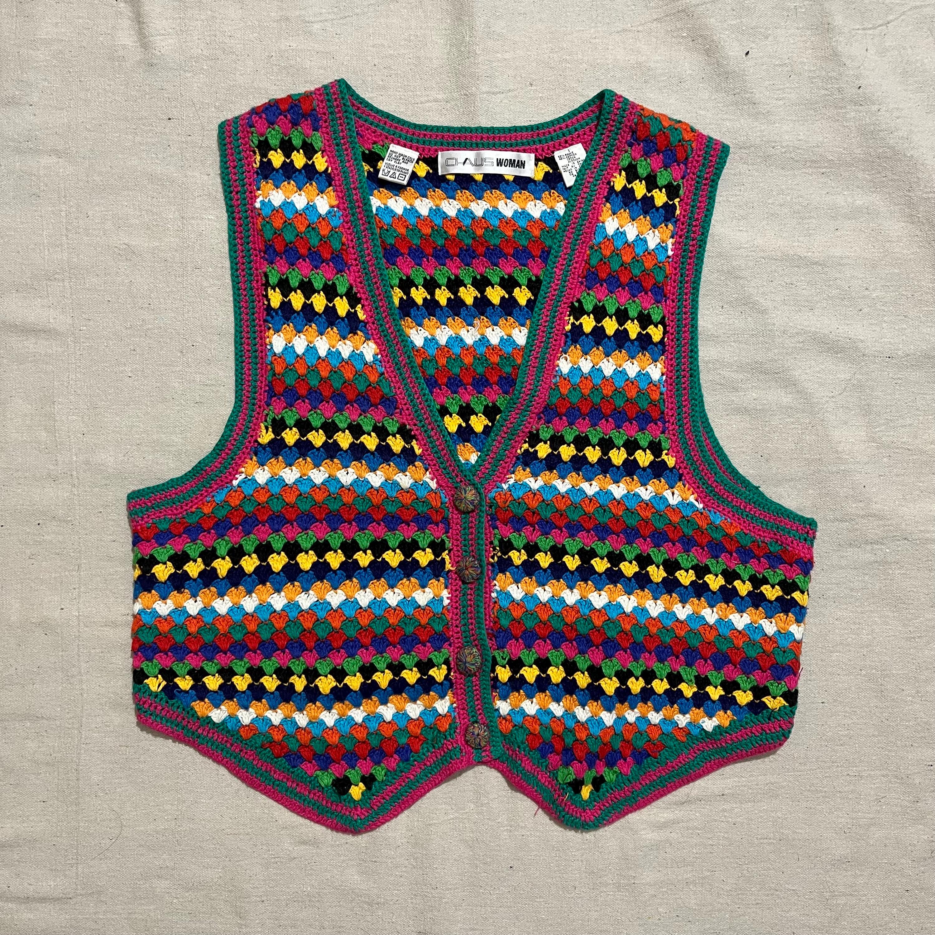 【KOOLOSET】Ethnic Knit Vest Vintage 80s/90s Chaus Women Crochet Multicolo Knit Vest