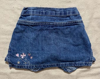 Vintage 80s Health-Tex Denim Skirt - Floral Heart Applique - Size 24 Months