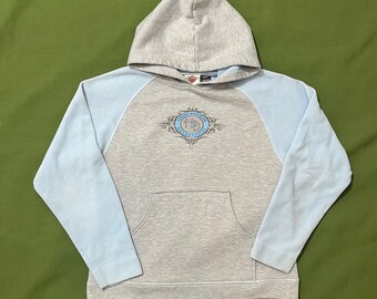 Vintage 00s Y2K Women’s/Femme Harley Davidson Fleece Sleeved Hoodie Sweatshirt Baby Blue Large