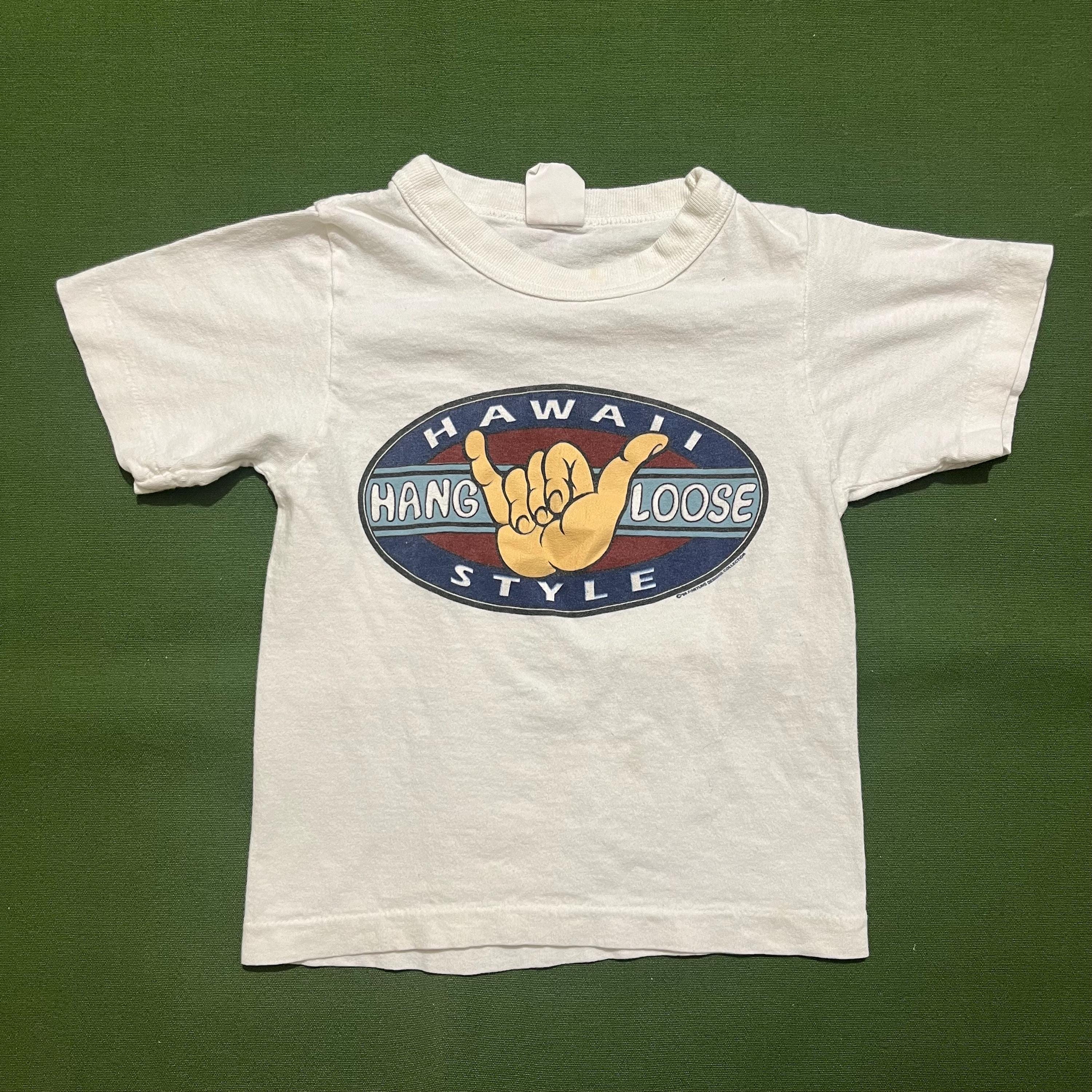 Vintage 90s Kids/Toddler Hang Loose Hawaii Style Surf Beach Graphic T-Shirr White 2T-4T