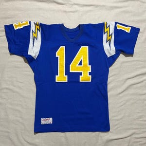 Vintage 70s Rawlings Lightning Bolts Chargers Number 14 Football Jersey Blue Yellow Size Large