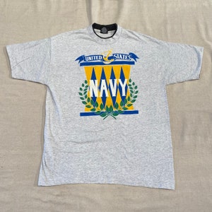 Vintage 90s United States Navy Naval Academy Military Army Graphic T-Shirt Gray XL