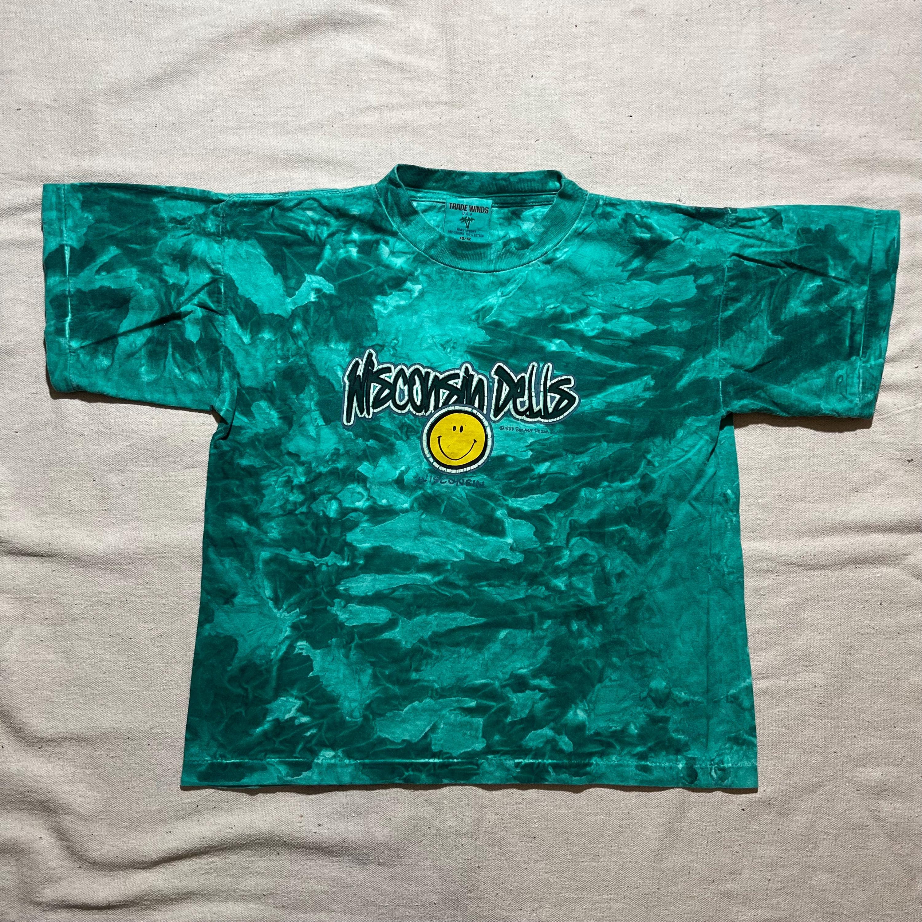 Vintage 90s Wisconsin Dells Tie Dye Smiley Face Kids T-shirt (size
