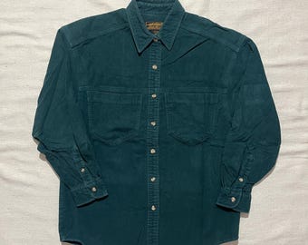 Vintage Eddie Bauer overhemd met knoopsluiting uit de jaren 80/90 van suède katoen, groen, maat S