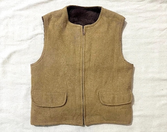 Vintage 70s Faux Fur Lined Vest Jacket Talon Zipper Brown Small/Medium
