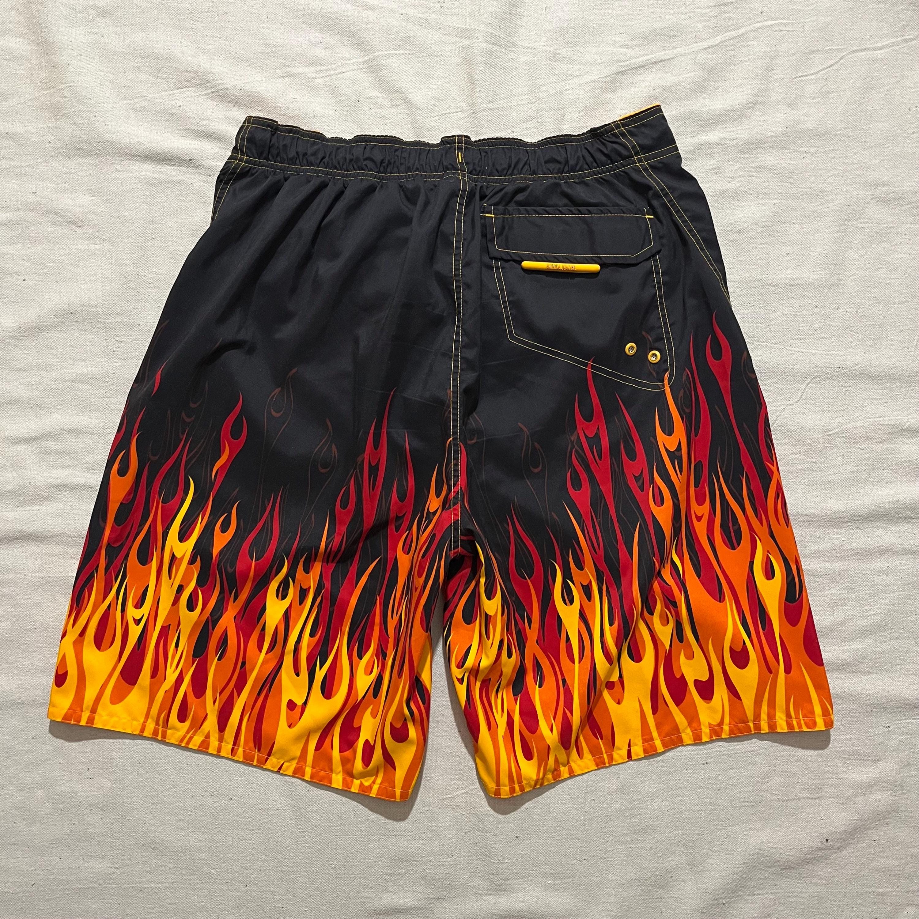 パンツ 90s 00s Flame Pattern Shorts Black Vintage 90s 00s Y2K Arizona Jean Company Flame Fire Swimming