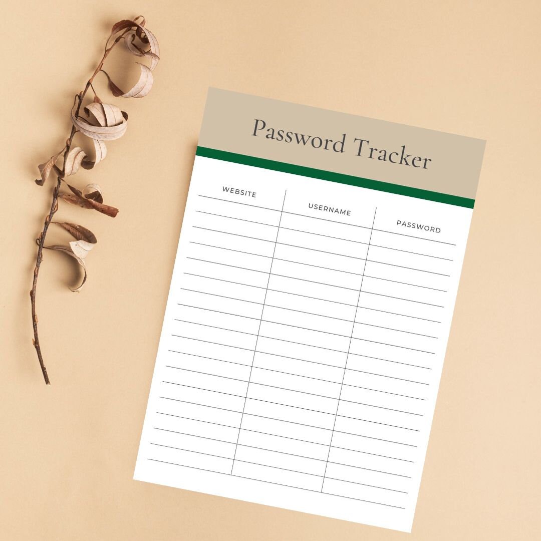 Password Tracker Printable, Username and Password, Instant Download, - Etsy