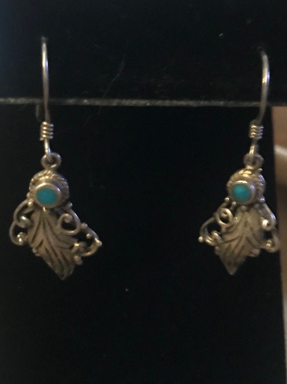 Vintage Sterling Silver Turquoise Feather Earrings
