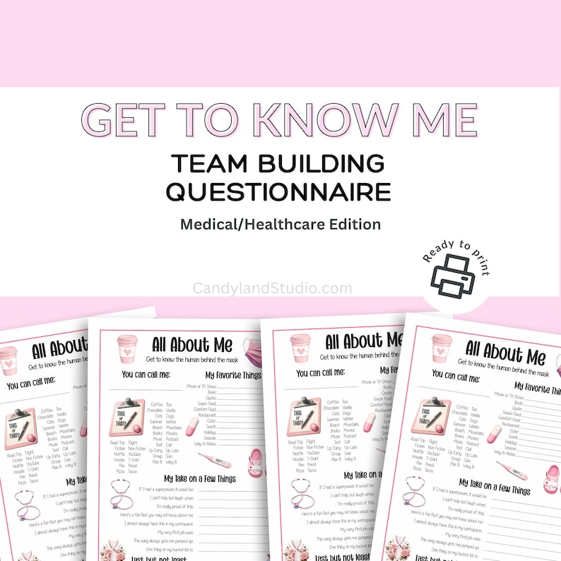 Team Building Get to Know Me Questionnaire Printable Pink Feminine ...