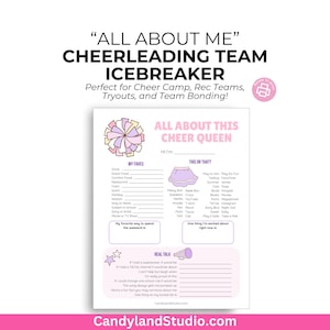 Cheerleading Icebreaker Printable “All About Me” Questionnaire for Cheer Camp Activity, Rec Team Bonding, Worksheet for Tween Teen Girls
