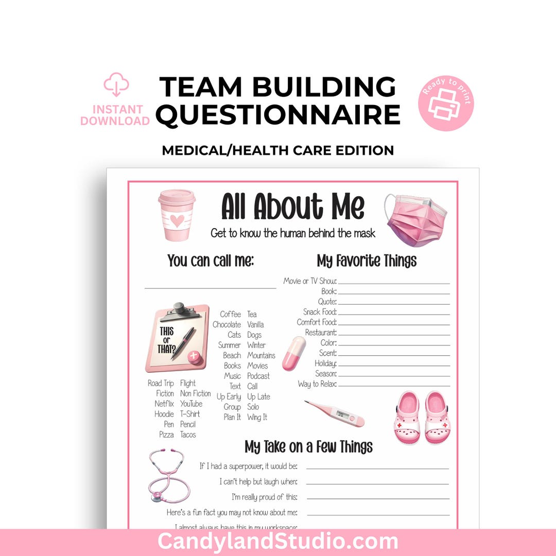 Team Building Get to Know Me Questionnaire Printable Pink Feminine ...