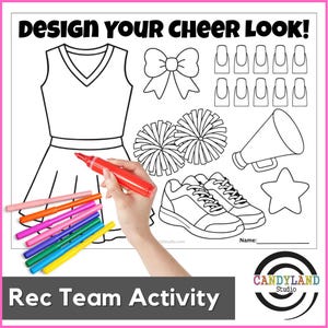 Cheerleading Activity Sheet Printable: Design Your Own Cheer Look! Uniform, Bow, Nails, Pom Poms & More | Great for Camp, Rec Team Bonding