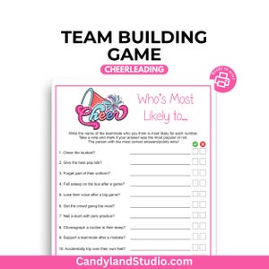 Cheer Squad Most Likely Who on Your Team Building Digital Download Printable Questionnaire Game Sport Trivia Search Cheerleader Cheerleading