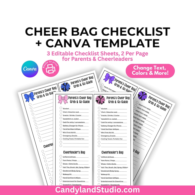 Cheerleading Bag Checklist, Printable Packing List + Canva Template for ...