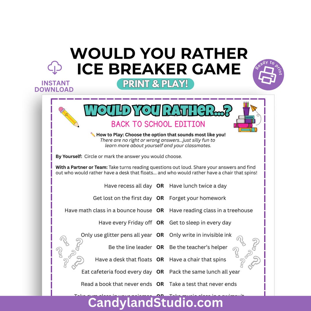 Back to School Would You Rather Printable Game, Icebreaker Activity for ...