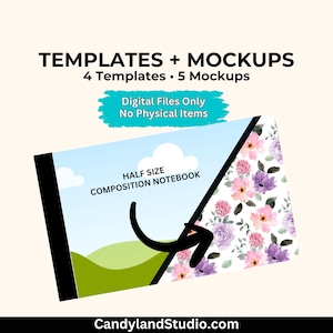 Half-Size Composition Notebook Cover Templates: Mockups for Canva (Digital Download)