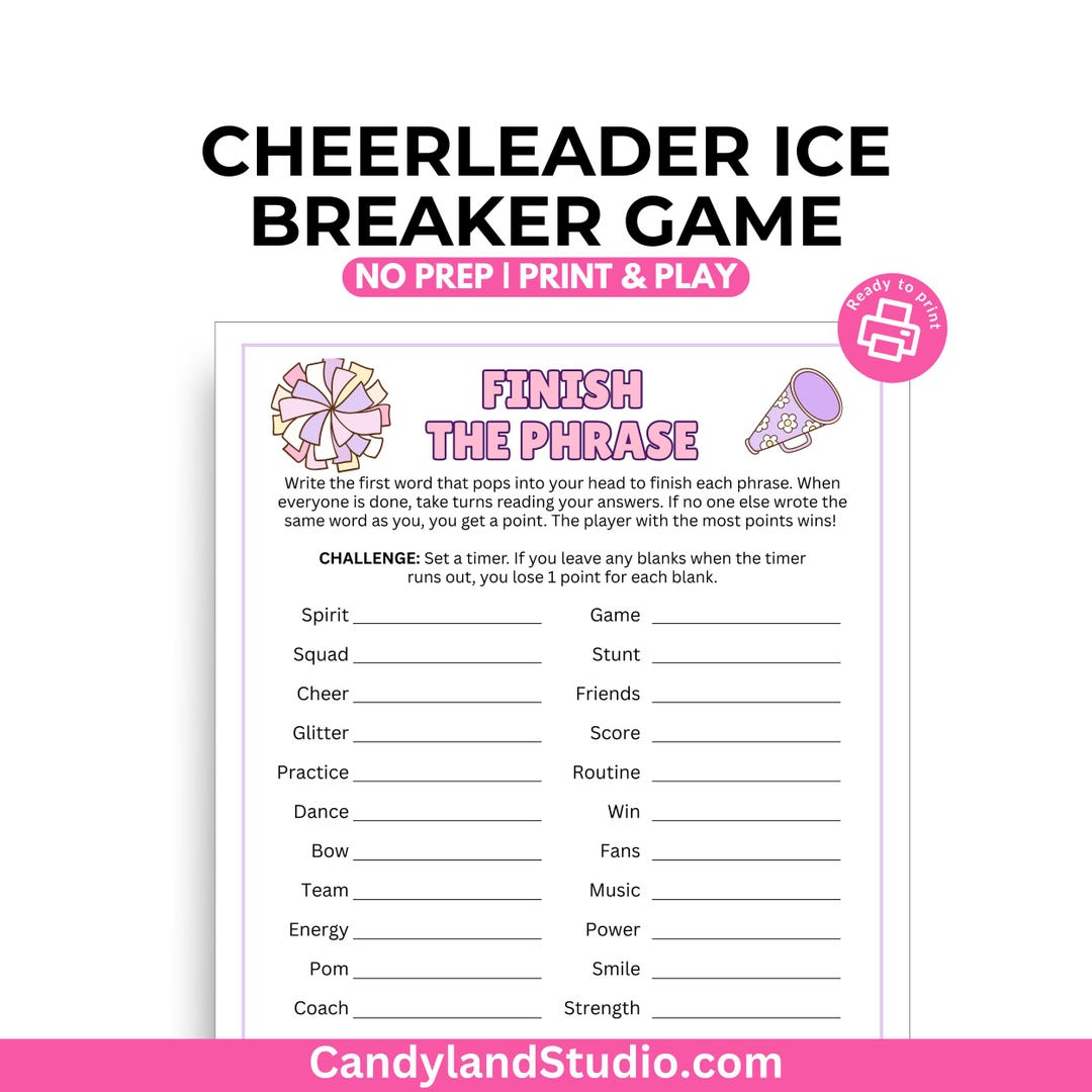 Finish the Phrase Cheerleading Icebreaker Printable Party Game for ...