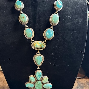 Large mixed turquoise lariat necklace by Calvin Delgarito
