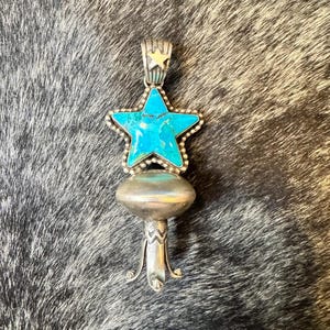 Large turquoise star squash blossom pendant