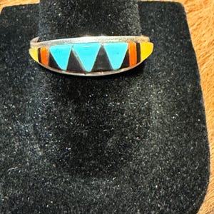 Zuni inlay Sterling Silver Multistone Ring by Cena Zuni