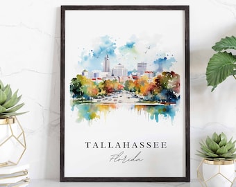 Tallahassee traditional travel art - Florida, Tallahassee poster, Wedding gift, Birthday present, Custom Text, Personalized Gift