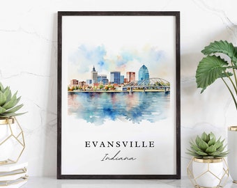 Evansville traditional travel art - Illinois, Evansville poster, Wedding gift, Birthday present, Custom Text, Personalized Gift