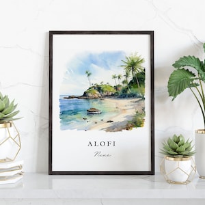 Alofi traditional travel art - Niue, Alofi poster, Wedding gift, Birthday present, Custom Text, Personalized Gift