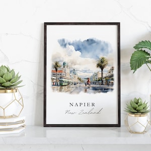Napier traditional travel art - New Zealand, Napier poster, Wedding gift, Birthday present, Custom Text, Personalized Gift