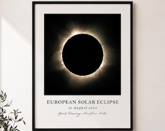 Arte mural del eclipse solar europeo / Póster del eclipse del 12 de agosto de 2026, arte del eclipse solar, arte celestial