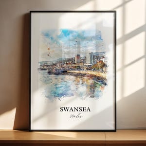 Swansea Wall Art, Wales Print, Wales Watercolor Art, Swansea Gift, Travel Print, Travel Poster, Housewarming Gift