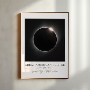 Solar Eclipse Art, 2024 Custom Town Eclipse Art, 2024 Eclipse Poster, Eclipse Souvenir Gift, Solar Eclipse Art, Great American Eclipse
