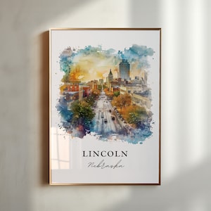 Lincoln NE Wall Art, Lincoln Nebraska Print, Lincoln NE Watercolor, Lincoln Nebraska Gift, Travel Poster, Housewarming Gift