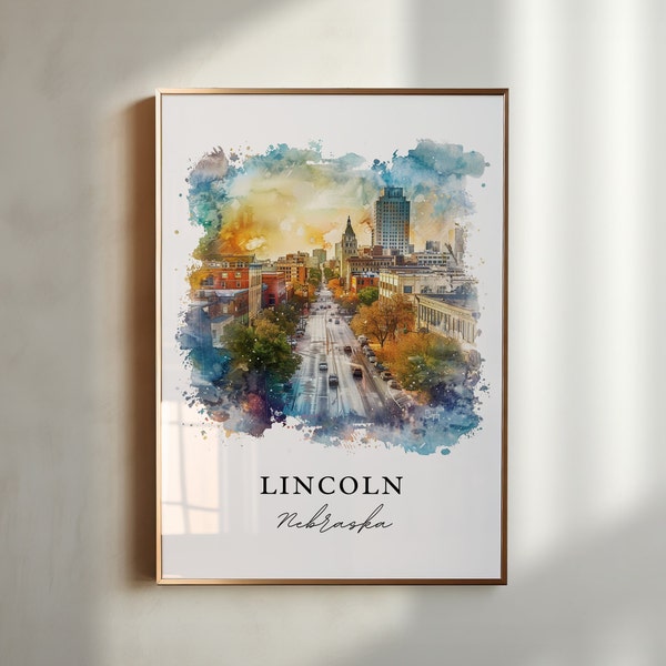 Lincoln NE Wall Art, Lincoln Nebraska Print, Lincoln NE Watercolor, Lincoln Nebraska Gift, Travel Print, Travel Poster, Housewarming Gift