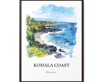 コハラ海岸の水彩画プリント、ハワイ島旅行ポスター - Etsy 日本