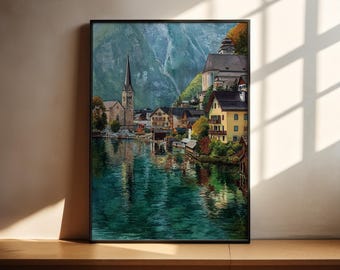 Hallstatt Austria Watercolor Art Hallstatt Travel Print Hallstatt Austria Artwork Hallstatt Decor Austrian Wall Art