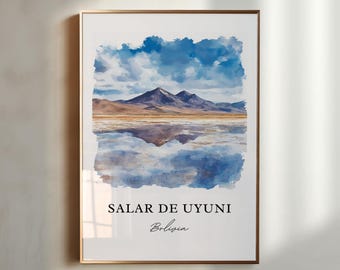 Salar de Uyuni kunst aan de muur, Bolivia print, Salar de Uyuni aquarel kunst, zout plat cadeau Uyuni, reizen print, reizen poster, housewarming cadeau