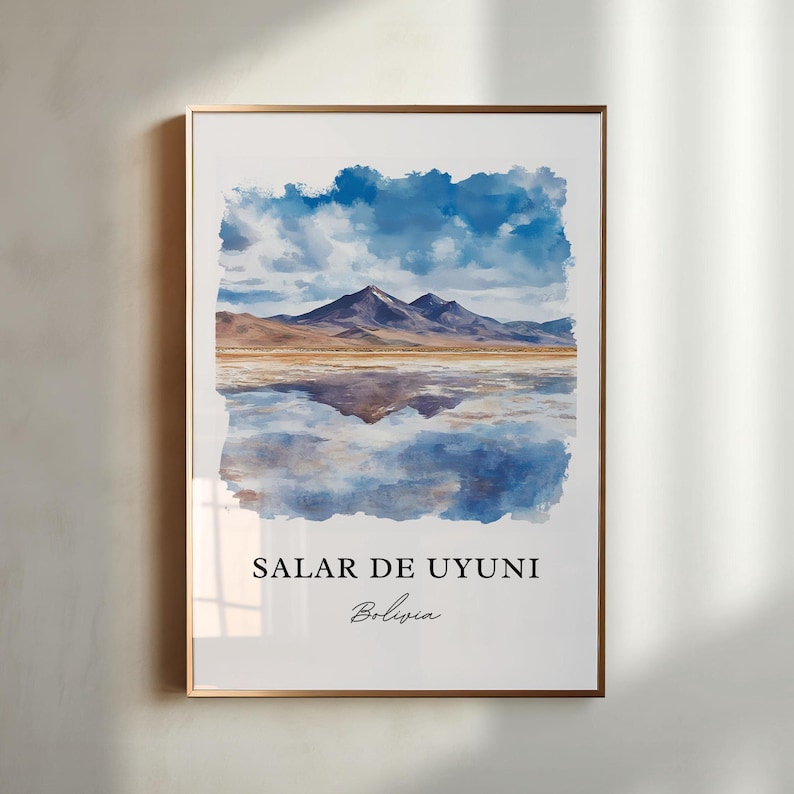 Salar De Uyuni Wall Art, Bolivia Print, Salar De Uyuni Watercolor Art, Uyuni Salt Flat Gift, Travel Print, Travel Poster, Housewarming Gift image 1