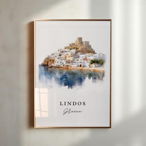 Arte de parede Lindos Grécia - Grécia, pôster Lindos, presente de casamento Lindos, presente de aniversário Rhodes Grécia, texto personalizado, presente personalizado