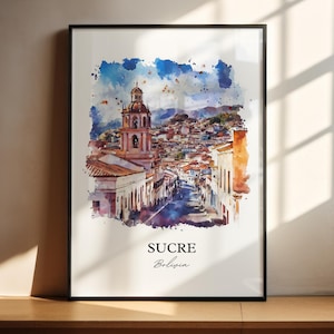 Sucre Bolivia Wall Art, Chuquisaca Dept Print, Bolivia Watercolor Art, Sucre Bolivia Gift, Travel Print, Travel Poster, Housewarming Gift