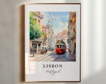 Lisbon Tram Print - Portugal Travel Poster, Custom City Art