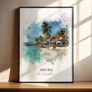 Aruba Wall Art, Aruba Print, Aruba Watercolor Art, Aruba Caribbean Gift, Travel Print, Travel Poster, Housewarming Gift
