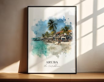 Aruba Wandkunst, Aruba Druck, Aruba Aquarell Kunst, Aruba Karibik Geschenk, Reisedruck, Reiseposter, Housewarminggeschenk