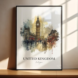 United Kingdom Wall Art, England Print, UK Watercolor Art, United Kingdom Gift, Travel Print, Travel Poster, Housewarming Gift