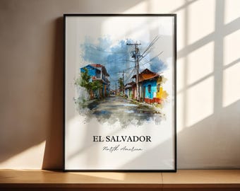 El Salvador Wall Art, Central America Print, El Salvador Watercolor Art, El Salvador Gift, Travel Print, Travel Poster, Housewarming Gift