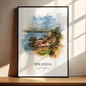 Rwanda Wall Art, Rwanda Print, Rwanda Watercolor Art, Rwanda Africa Gift, Travel Print, Travel Poster, Housewarming Gift